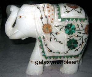 Handcrafted marble inlay white elephant ht 5" e-507